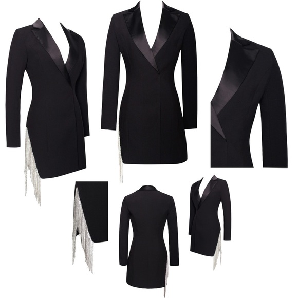 Diamond Girl Crystal Fringe Blazer Side Split Dress - Picture 9 of 9